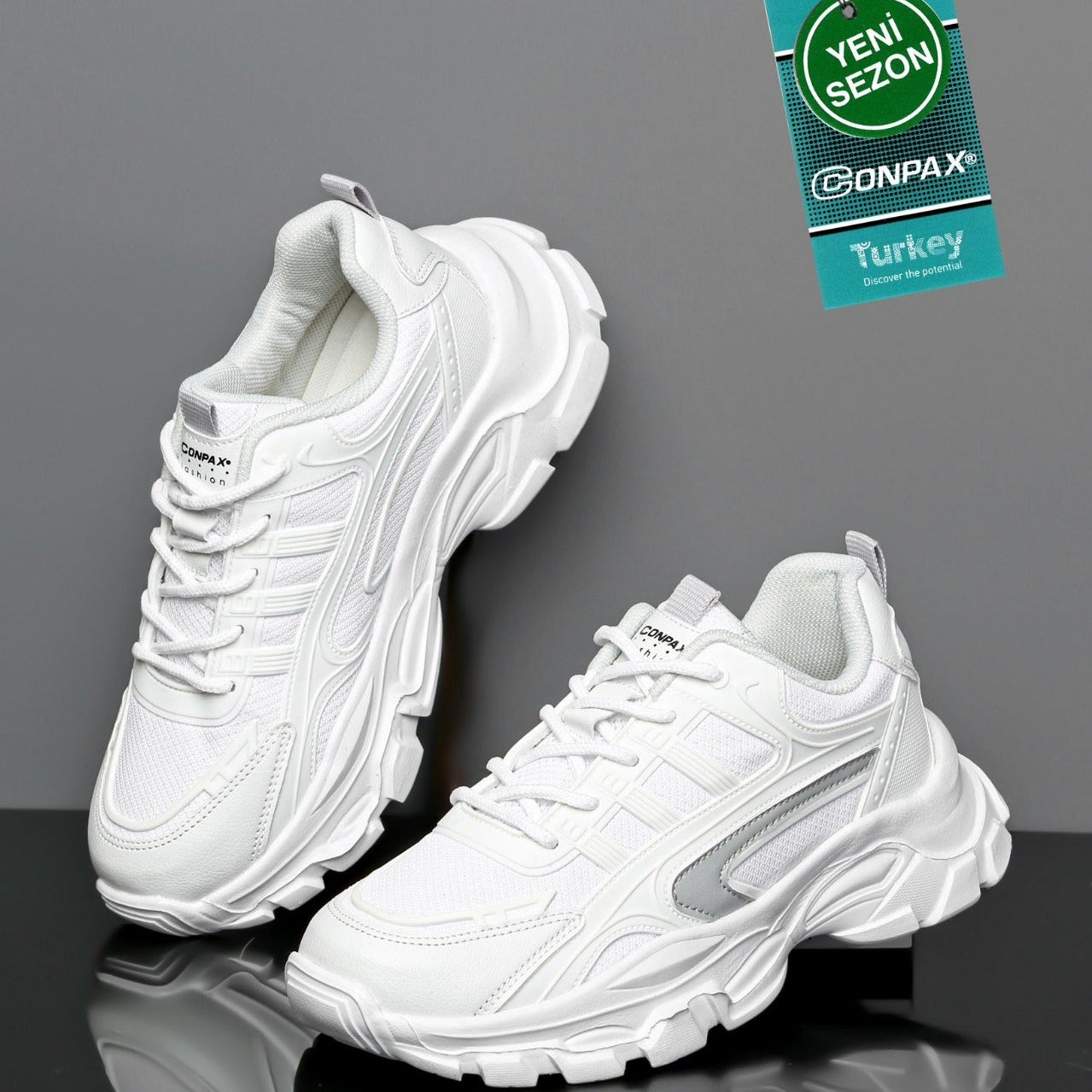 Conpax Baskets Confortable en Blanc-Gris 36-40