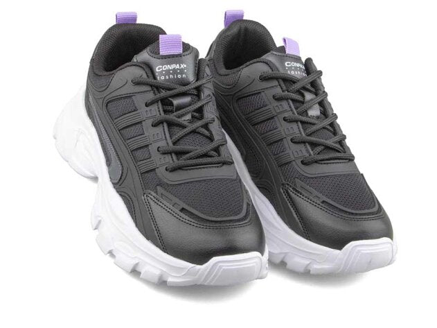 Conpax Baskets Confortable en Noir et violette 36-40